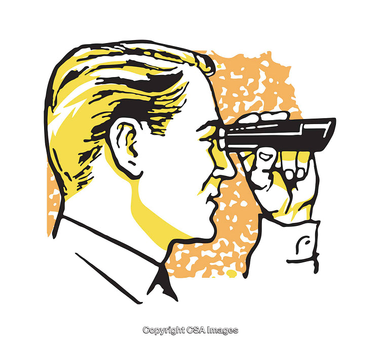 Retro Illustration of a Man Using a Small Handheld Device