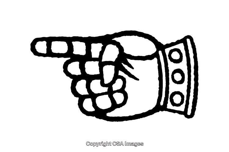 Vintage Black and White Illustration of a Pointing Hand