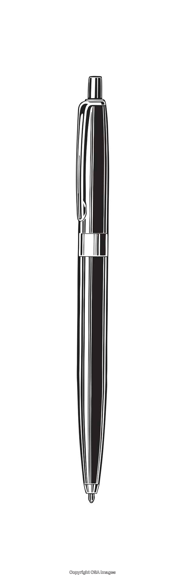 Black and White Line Art Illustration of a Ballpoint Pen