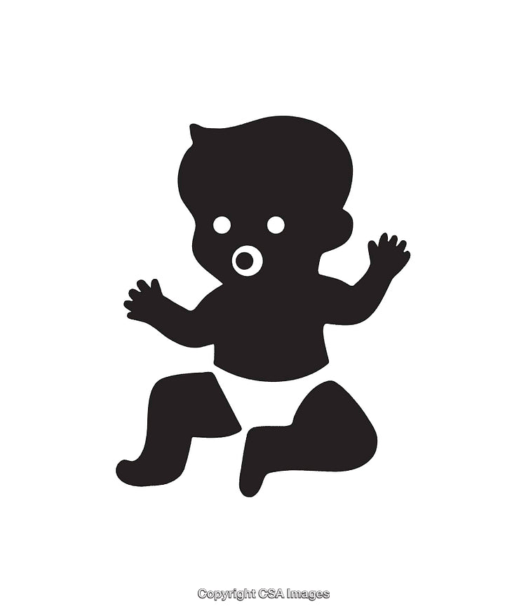 Silhouette Illustration of a Baby in a Diaper with Pacifier