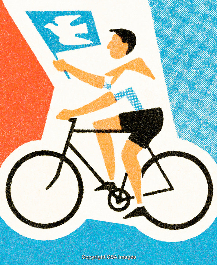 Illustration of a Cyclist Holding a Peace Flag in Bold Colors
