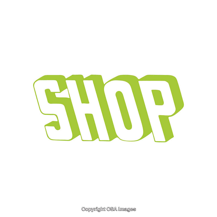 Green and White Stylized Shop Text Design Isolated on White Background