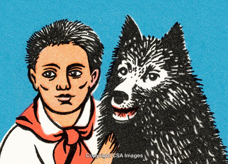 Illustration of a Young Person with Dog on Colorful Background