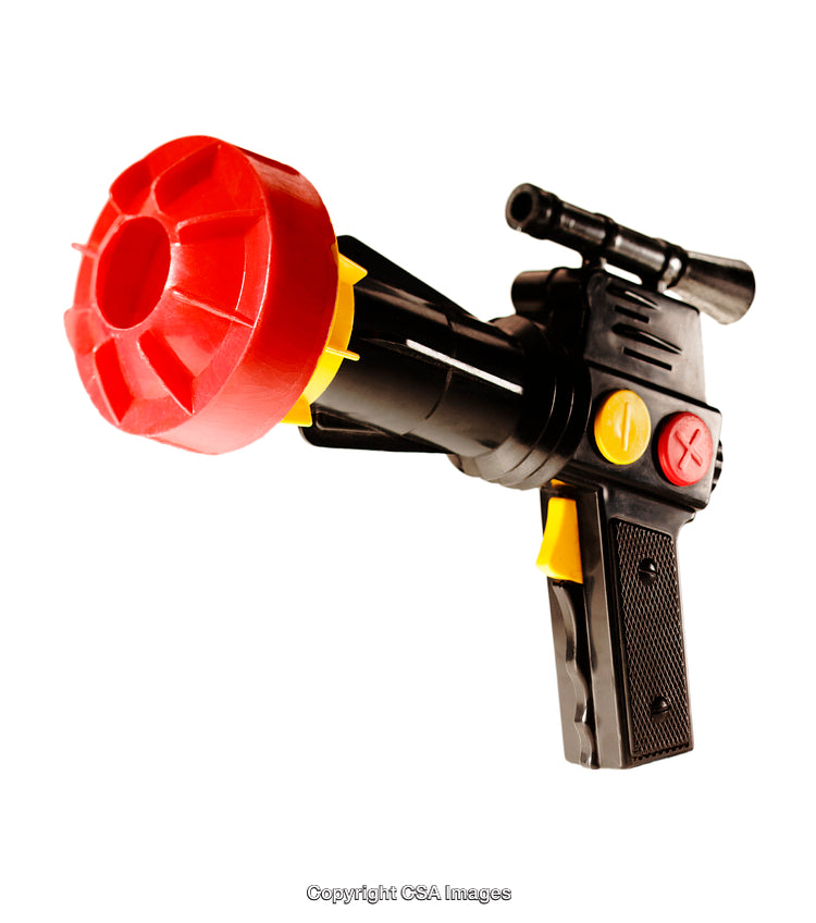 Colorful Plastic Toy Space Gun Isolated on White Background