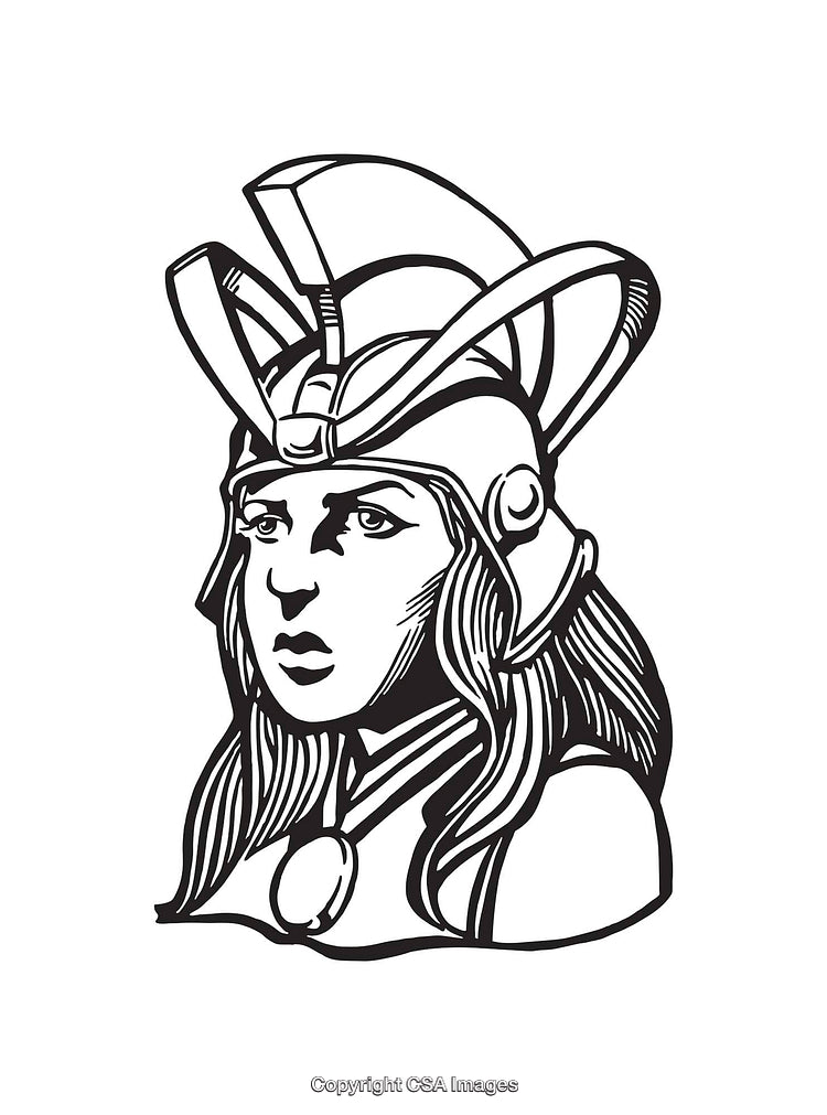 Black and White Line Art of a Warrior Woman with Helmet