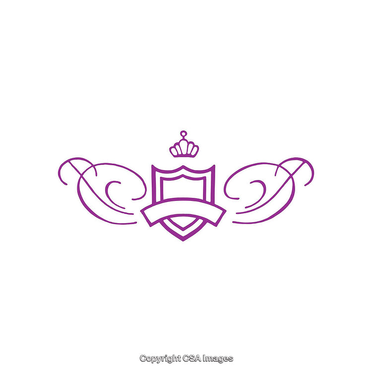 Elegant Heraldic Emblem with Decorative Scrollwork and Lettering Area