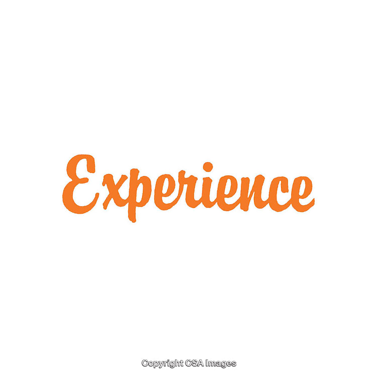 Orange 'Experience' Text in Elegant Script on White Background