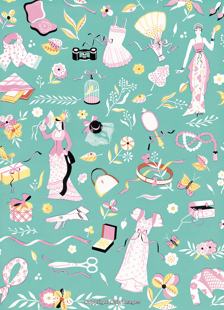 Elegant Vintage Fashion Decorative Pattern with Feminine and Floral Motifs