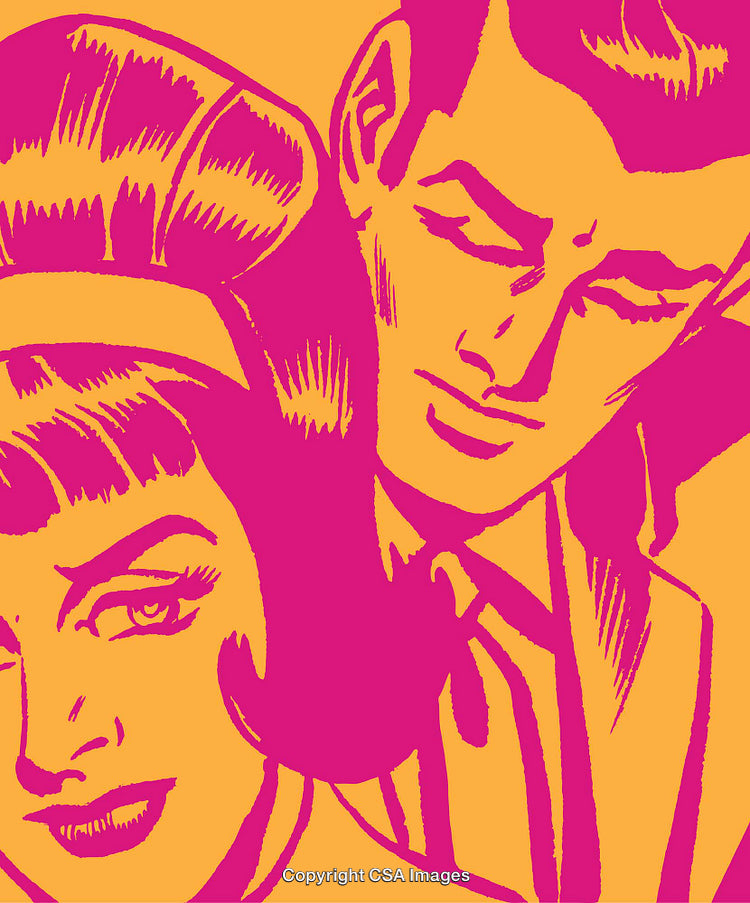Retro Style Pop Art Illustration of a Man and Woman in Profile