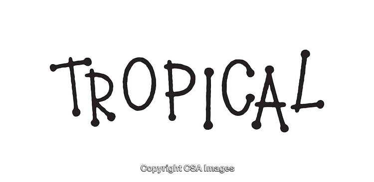 Black and White Hand-Drawn Text Illustration for Tropical Themes