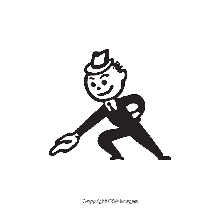 Stylized Black and White Illustration of a Cheerful Businessman in a Hat