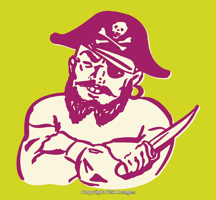 Bold Line Art Illustration of a Pirate Character Holding a Knife