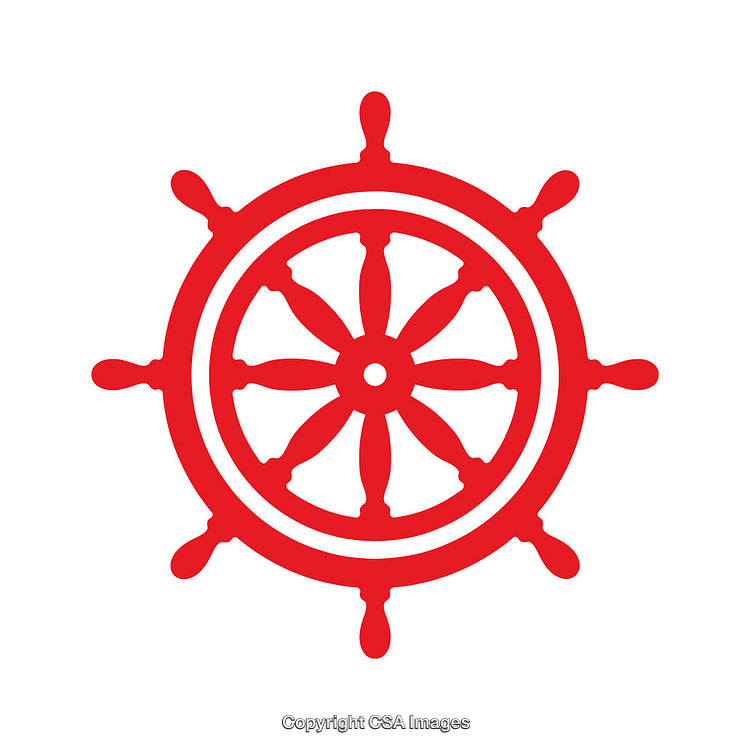 Red Nautical Steering Wheel Icon for Maritime and Navigation Themes