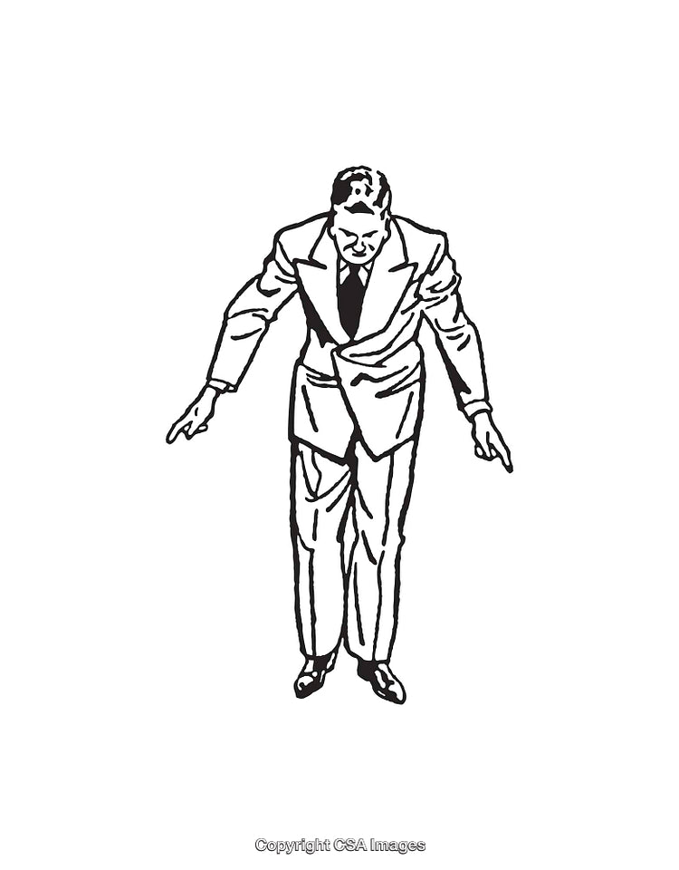 Black and White Illustration of a Man in a Suit Bowing