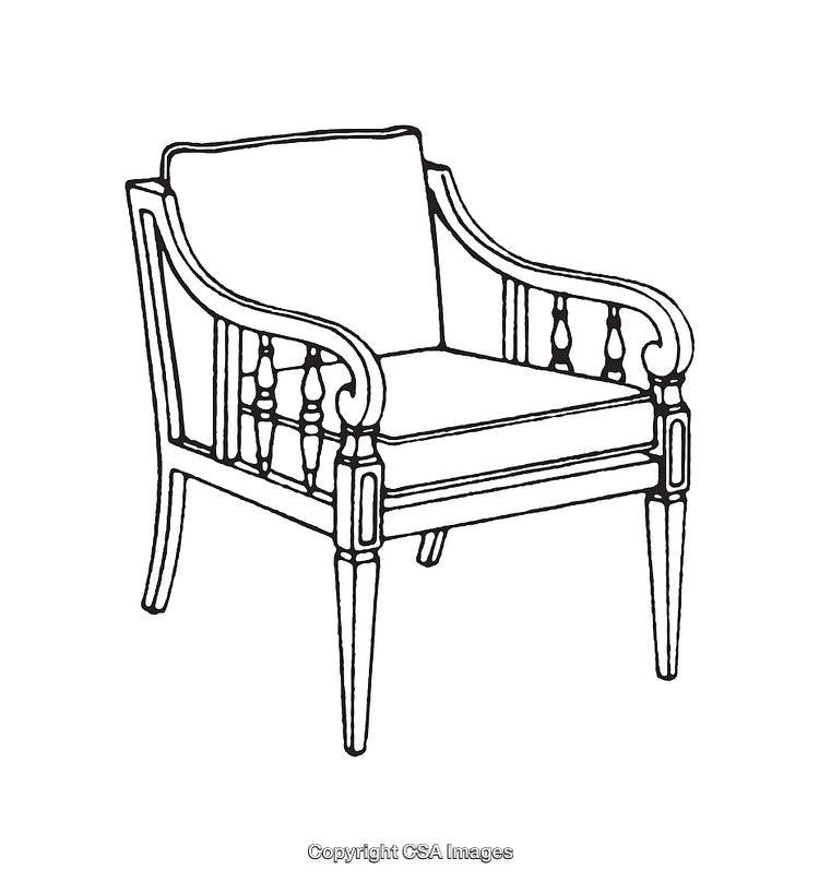 Elegant Wooden Armchair Black And White Line Art Illustration