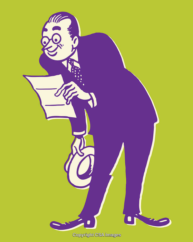 Vintage Illustration of Gentleman Reading Document on Green Background