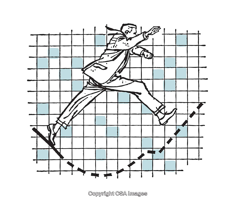 Businessman Leaping Over Rising Graph On Grid Background Illustration