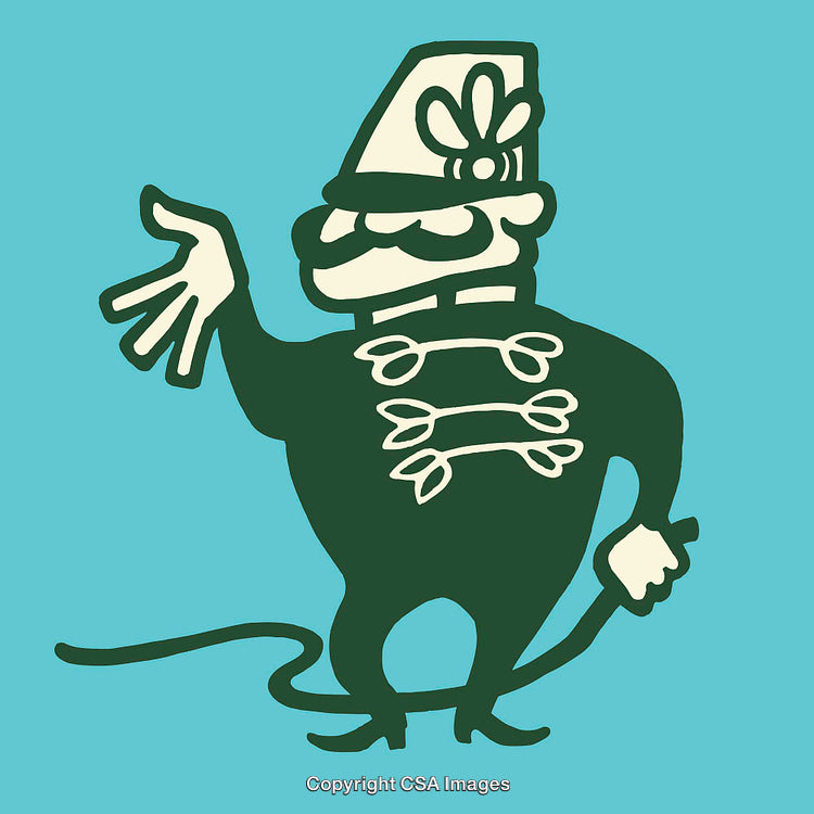 Whimsical Line Art Illustration of a Cartoon Soldier on Blue Background