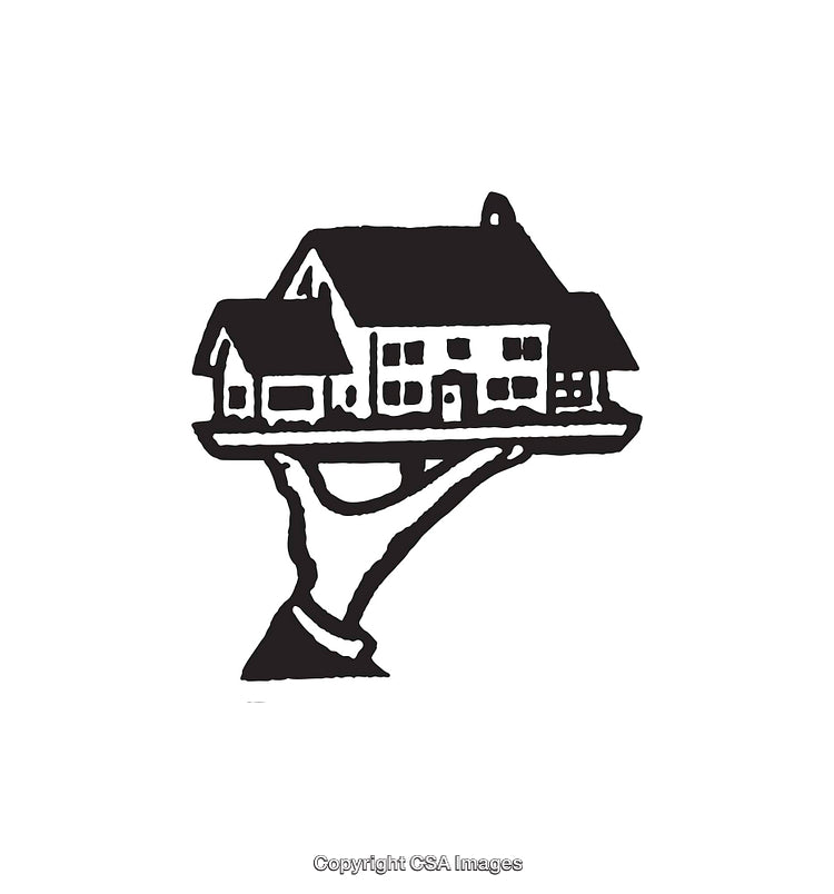 Black and White Line Art of House on a Raised Hand