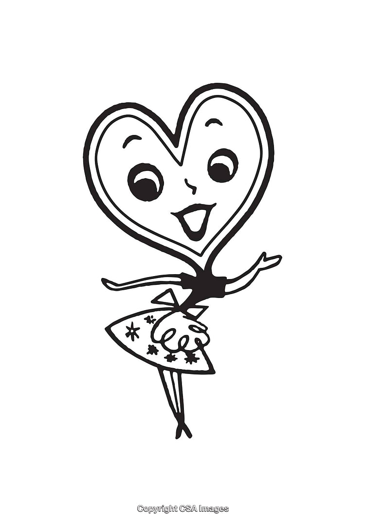 Illustration of a Dancing Heart Character Wearing a Decorative Skirt