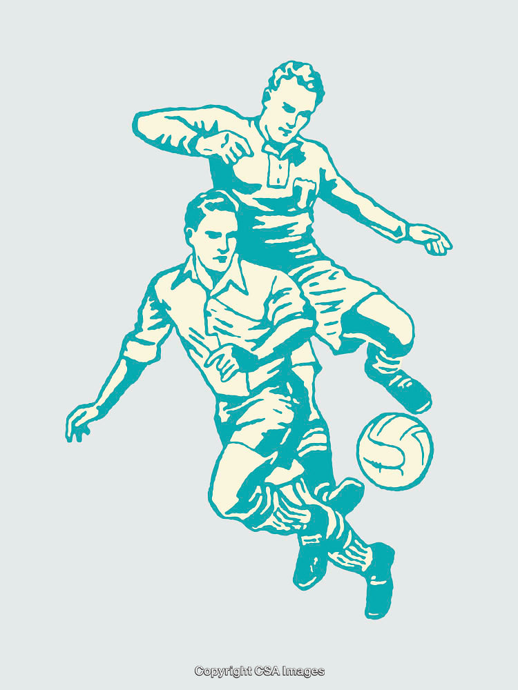 Vintage Soccer Illustration of Players Battling for the Ball