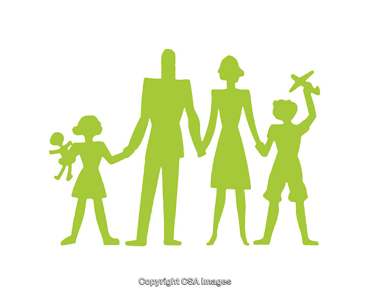 Green Silhouette of a Happy Family Holding Hands in Unity