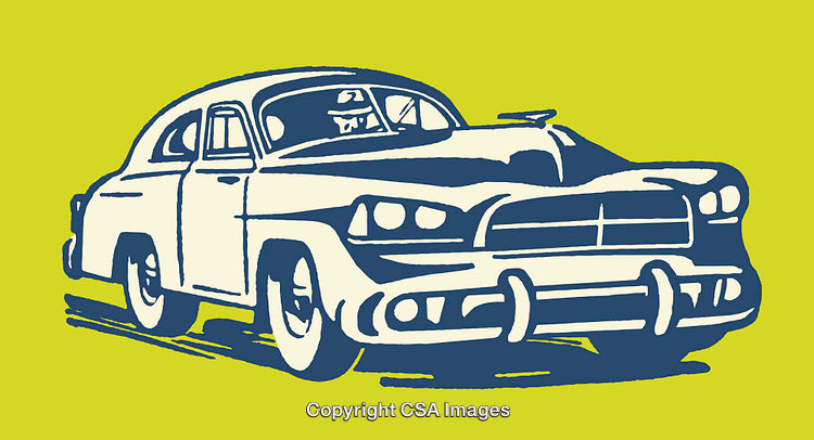 Vintage Style Illustration of a Classic Retro Sedan on Bright Background