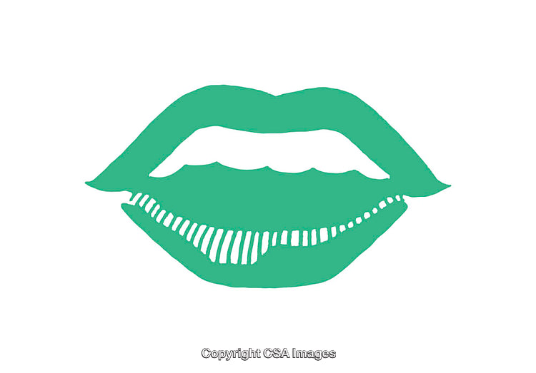 Green Stylized Lips Icon with Teeth on White Background