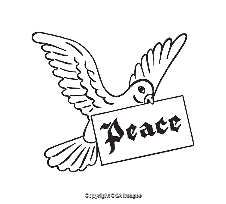Black and White Line Art of a Dove Holding a Peace Sign