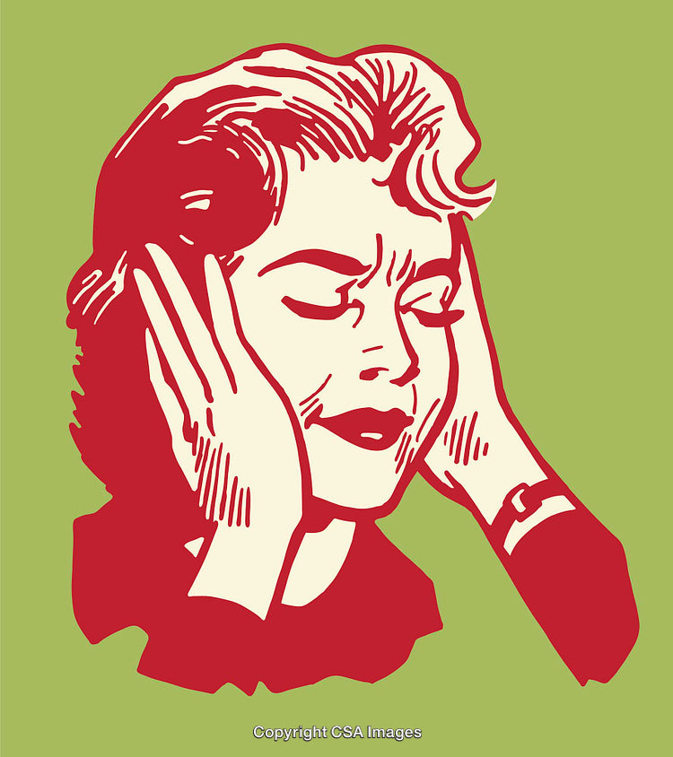 Color Line Art Illustration of Woman with Hands on Head