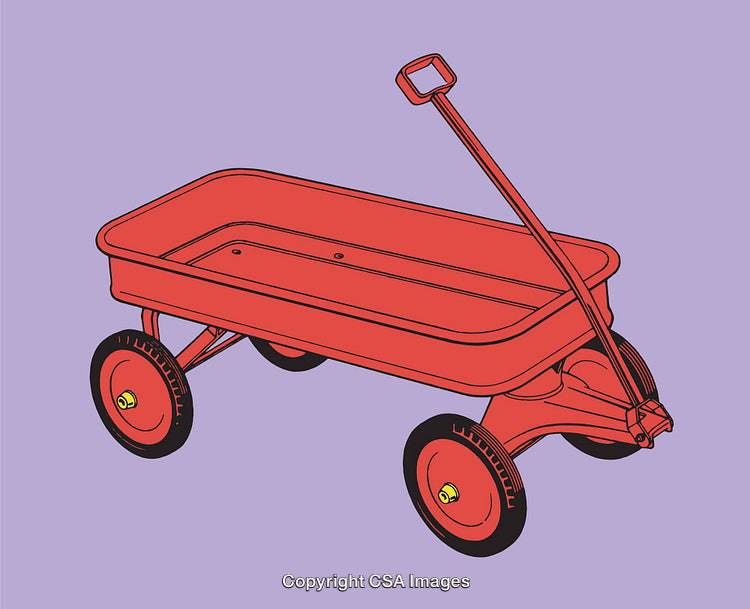 Red Wagon Line Art Illustration on a Purple Background
