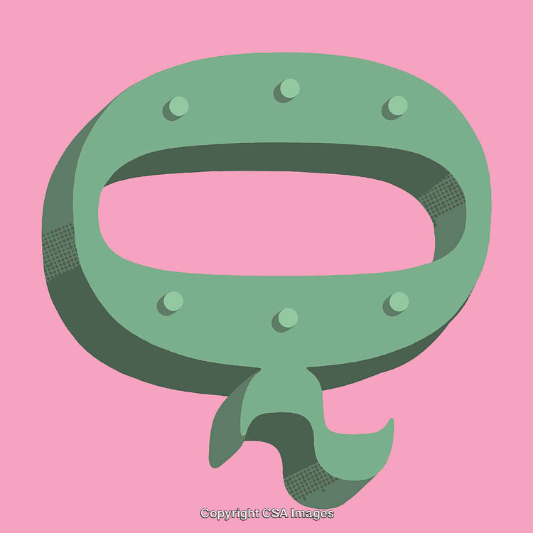 Green Letter Q on Pink Background with Modern Design Elements