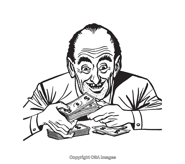 Black and White Line Art Illustration of a Person Holding Money