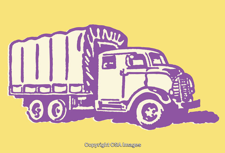 Retro Illustration of a Vintage Truck in a Vibrant Line Art Style