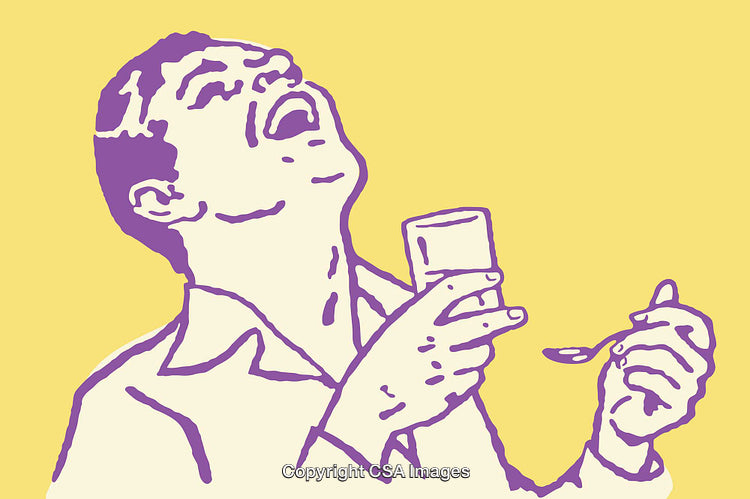 Colorful Line Art of a Man Laughing and Enjoying a Beverage