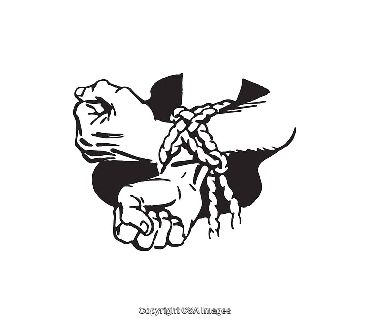 Black and White Illustration of Hands Tied with Rope Symbolizing Restriction