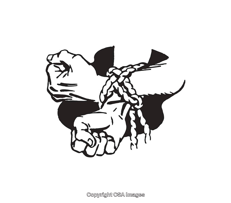 Black and White Illustration of Hands Tied with Rope Symbolizing Restriction