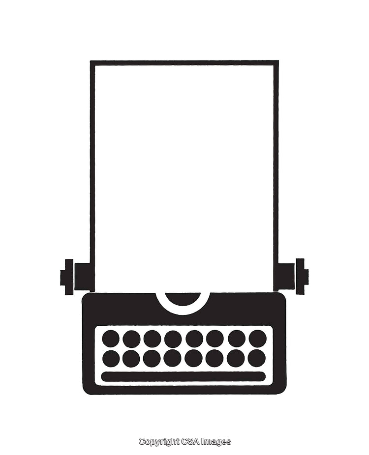 Minimalist Black and White Typewriter Line Art with Blank Paper Sheet