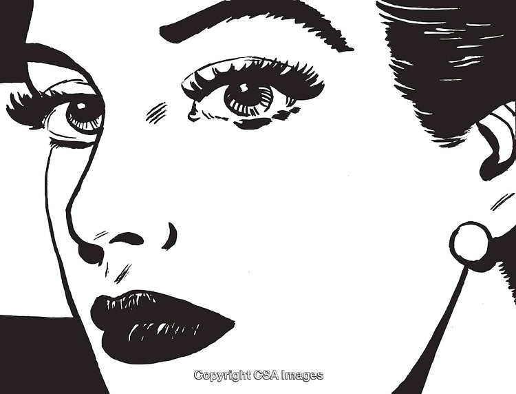 Black and White Illustration of a Woman's Thoughtful Expression