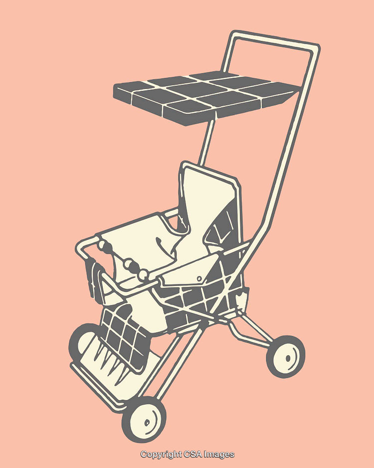 Abstract Illustration of Shopping Cart with Creative Design Elements on Peach Background