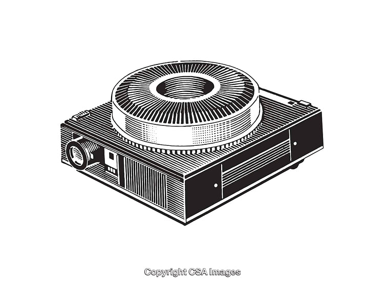 Vintage Slide Projector in Monochromatic Line Art Drawing