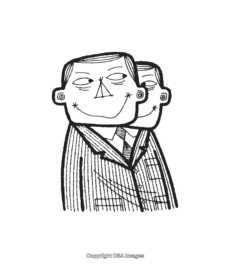 Black and White Line Art of Two Overlapping Men in Suits