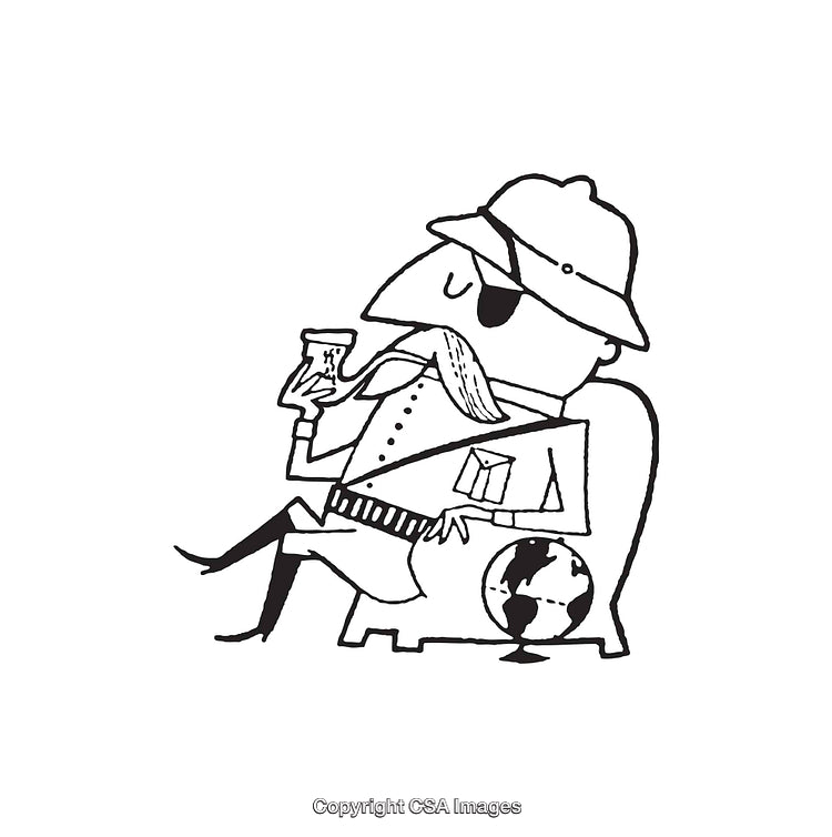 Vintage Explorer Line Art Illustration with Globe