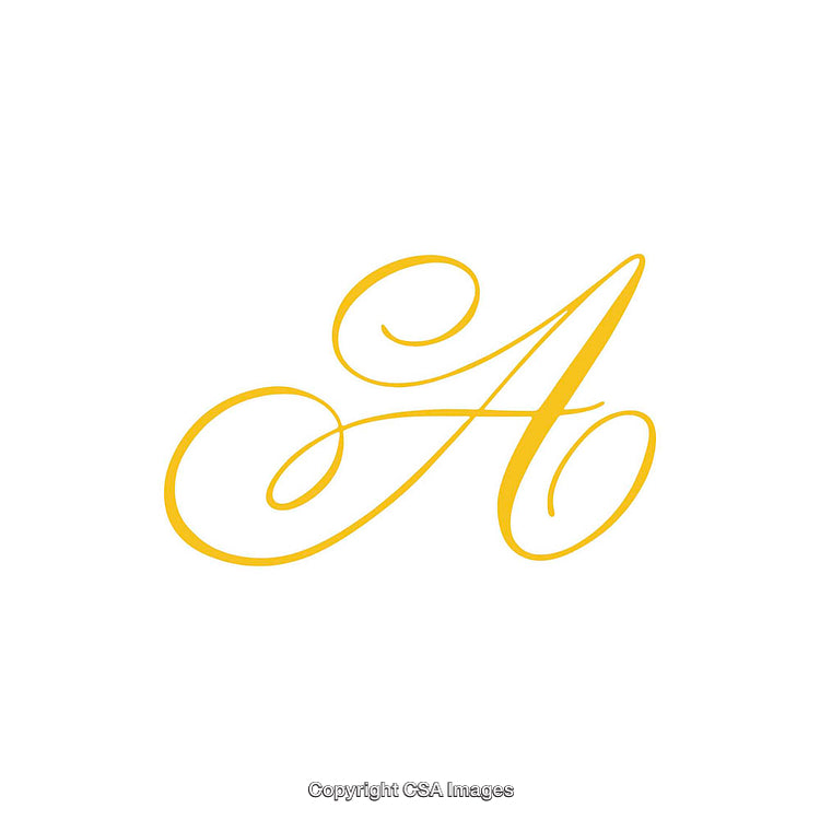 Elegant Script Letter A in Gold on White Background