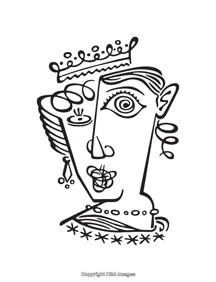 Abstract Black and White Royal Themed Line Art Illustration of a Person