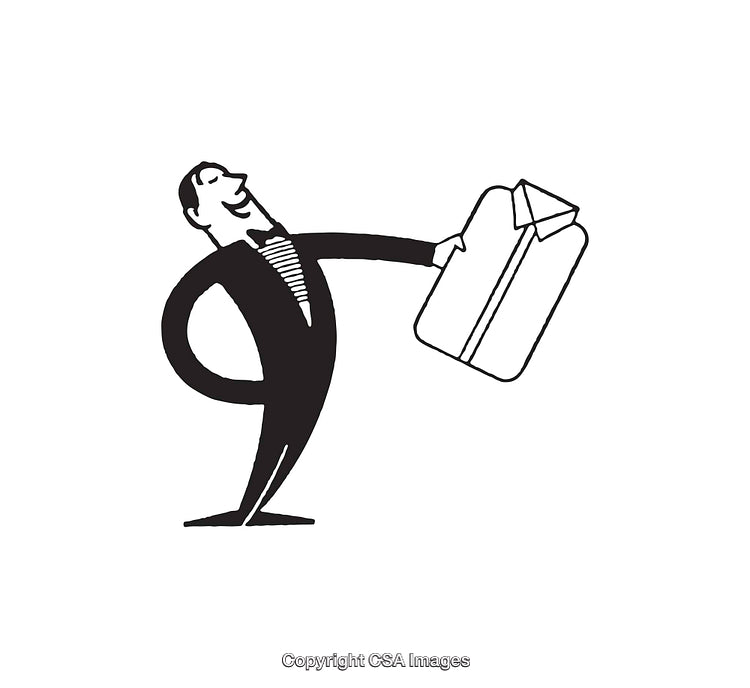 Retro Black and White Illustration of a Man with a Garment Bag