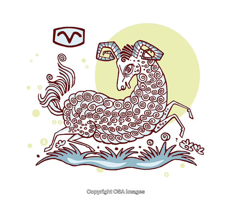 Stylized Aries Zodiac Illustration with Artistic Ram Motif