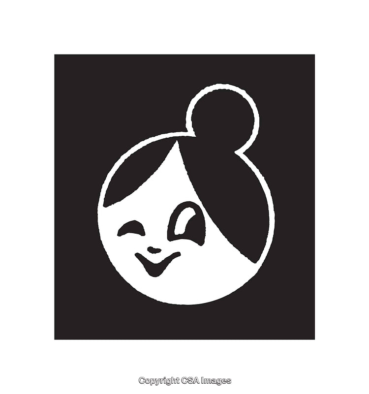 Playful Black and White Line Art of a Winking Character with Hairbun