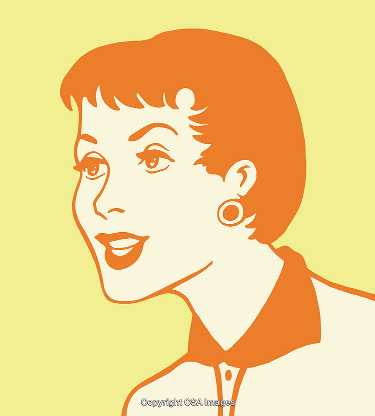 Retro Styled Woman Illustration in Orange and Yellow Line Art Design