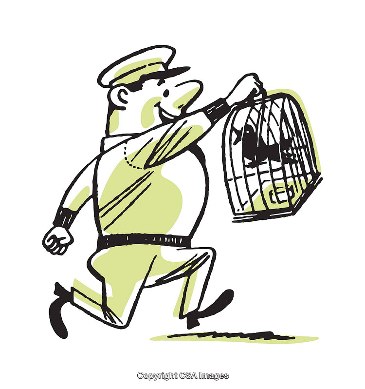 Animated Mailman Carrying a Caged Package in a Cheerful Pose
